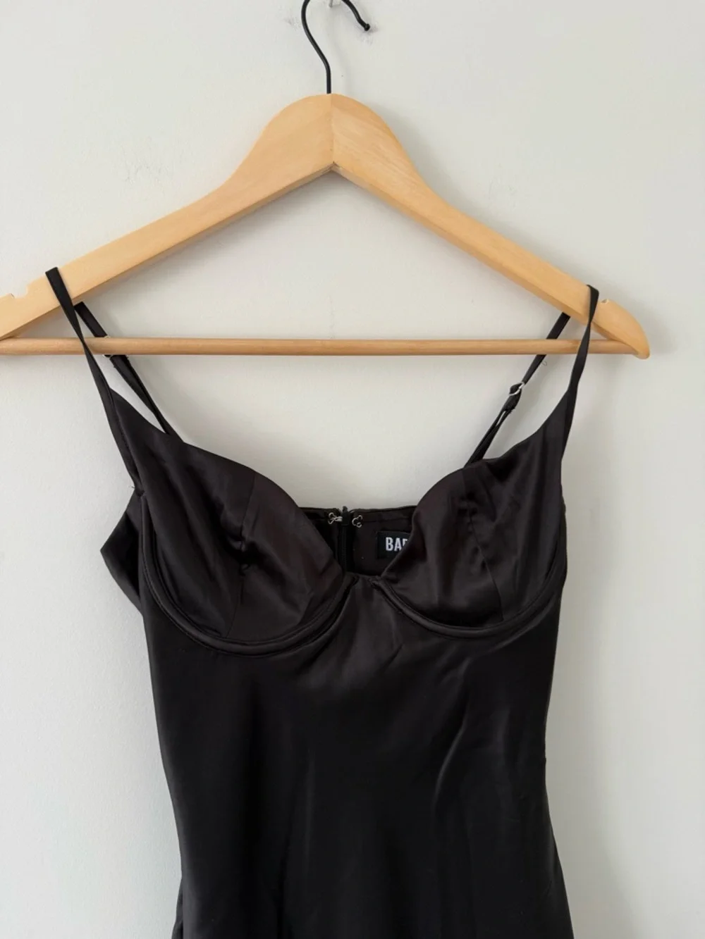 NWT BABYBOO Black Satin Slip Maxi Dress with Bustier Detail (size XS) - Picture 6 of 9